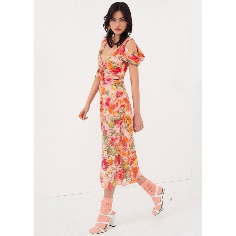 NWT For Love and Lemons Beth Midi Floral Lace Dress in Pink - Picture 3 of 12